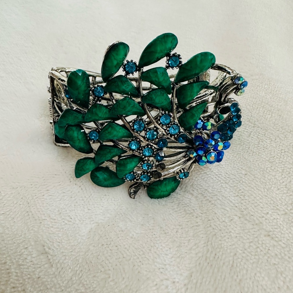 Elegant Green and Blue Peacock Bracelet